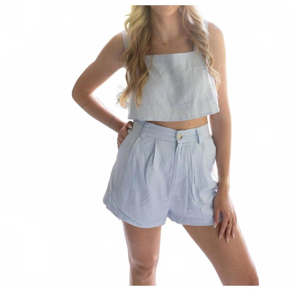 NEW MABLE skies and sunshine crop top and shorts set in blue
